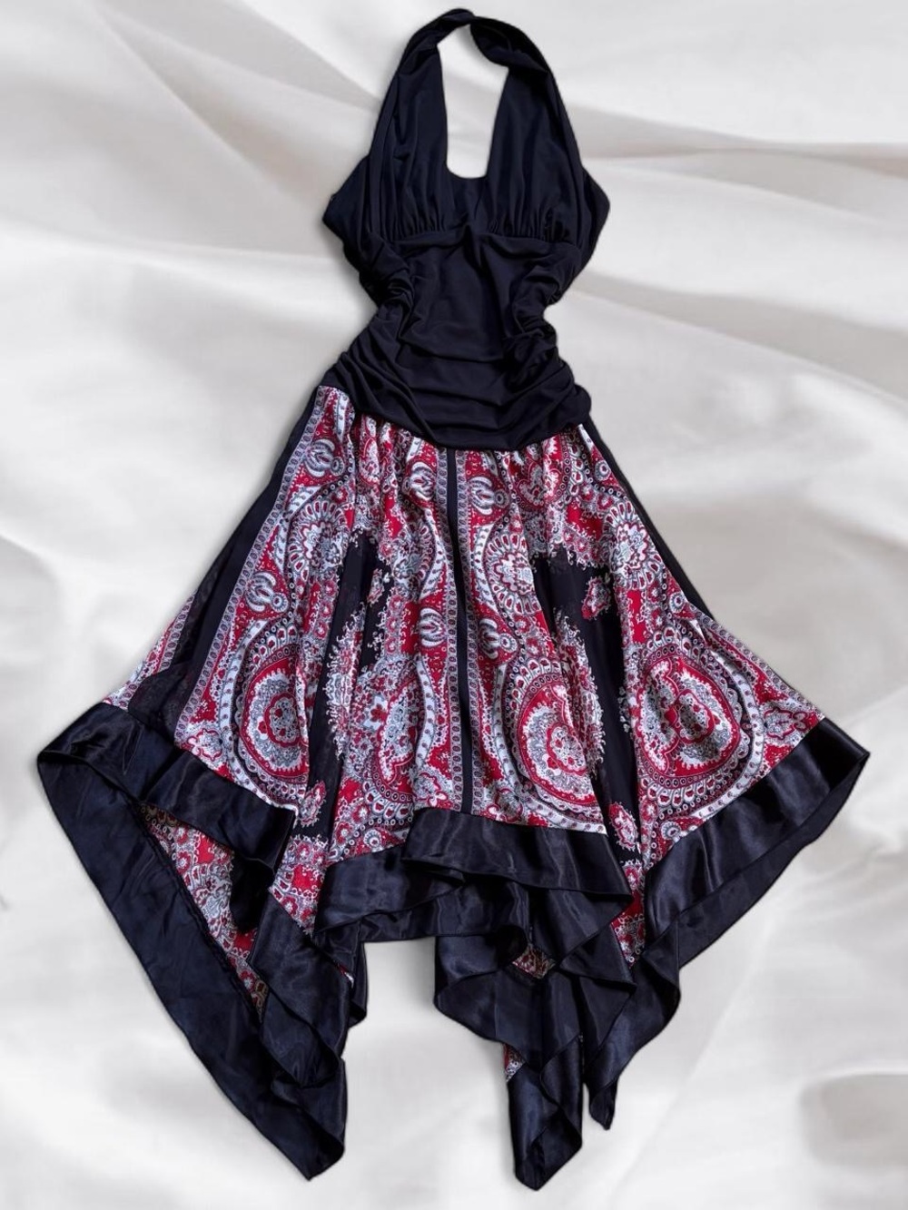Y2K Whimsygoth Red & Black Paisley Handkerchief Dress